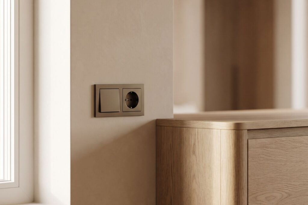 Schalter und Steckdose einer Elektroinstallation im Wohnraum